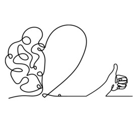 Man silhouette brain with hand as line drawing on white background