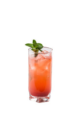 Cocktail with orange juice and ice cubes isolated on white background