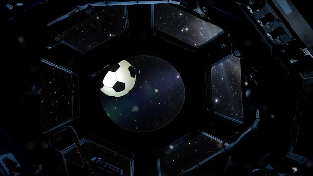 Soccer Ball in Space seen from the Window of a Spaceship. World Cup Concept. Elements of this Video furnished by NASA. 
