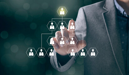 hierarchy of people. illustration. man tapping on the screen