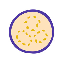 Cute sliced eggplant icon. Vector flat hand drawn illustration in cartoon style	