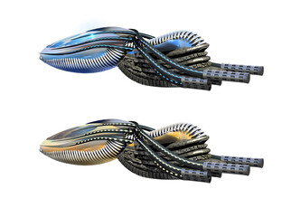 Metallic spacecraft or manned drone collage