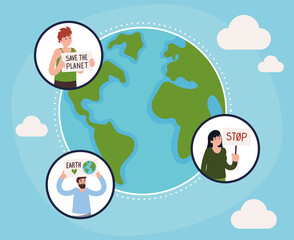 people holding save the planet banner