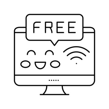 free internet in children library line icon vector illustration