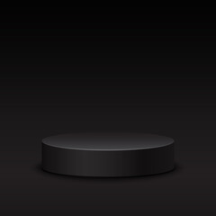 Realistic black studio, dark round podium, vector illustration.