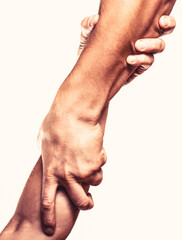 Close up help hand. Two hands, helping arm of a friend, teamwork. Rescue, helping gesture or hands