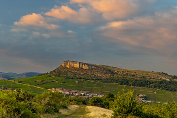 Fototapeta na wymiar Rock of Vergisson with vineyards, Burgundy,France