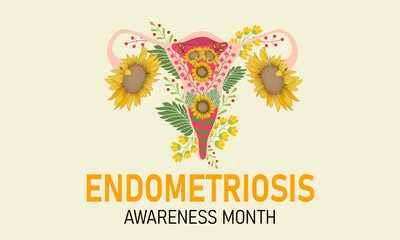 Endometriosis awareness month. Uterus with flowers. Vector illustration.