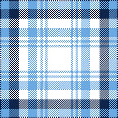 Blue and white tartan plaid. Scottish pattern fabric swatch close-up. 