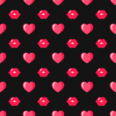 Pattern with red lips and hearts