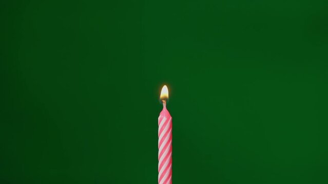 Red Birthday Celebration Candle Fire Flame. Holiday Party. Chroma Key Background