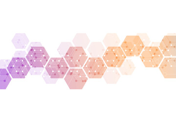 Hexagons pattern background. Genetic research, molecular structure. Chemical engineering. Concept of innovation technology. Used for design healthcare, science and medicine background