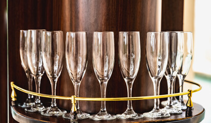 wine glasses in a bar row