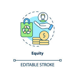 Equity concept icon. Emergent property of circular economy abstract idea thin line illustration. Finding economic solution. Isolated outline drawing. Editable stroke. Arial, Myriad Pro-Bold fonts used