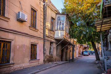 Old houses in historical part of Tbilisi. Shabby house with balcony in old Tbilisi, Georgia
