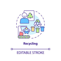 Recycling concept icon. Step to implementing circular economy abstract idea thin line illustration. Eliminating waste. Isolated outline drawing. Editable stroke. Arial, Myriad Pro-Bold fonts used