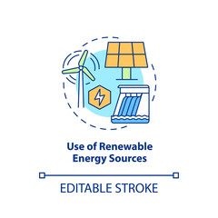 Use of renewable energy sources concept icon. Circular economy pros abstract idea thin line illustration. Zero emissions. Isolated outline drawing. Editable stroke. Arial, Myriad Pro-Bold fonts used