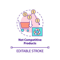 Not competitive products concept icon. Circular economy obstacle abstract idea thin line illustration. Green business. Isolated outline drawing. Editable stroke. Arial, Myriad Pro-Bold fonts used