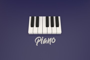 Fototapeta premium Piano Keys written piano one Octave image in Blue BG 3D Render Image