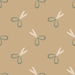 cute garden spring pattern for kids - scissors on brown background