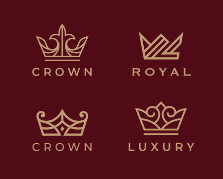 Royal crown logo set. Luxury king brand icons. Elegant golden business symbol collection. Premium design element illustration vector pack.
