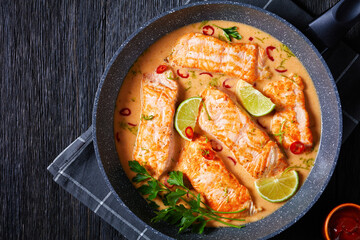 Poached Salmon in hot Coconut Lime Sauce