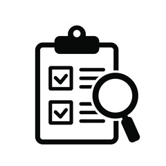 Clipboard with magnifier loupe icon, business concept. Analysis, analyzing icon. File search icon, document search, vector isolated.
