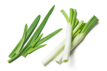 Fresh green onion isolated on white background.