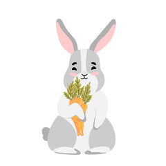 Cute Bunny isolated vector Illustration. Happy Easter design. Grey rabbit in cartoon style for baby t-shirt print, fashion print design, kids wear, baby shower celebration greeting and invitation card