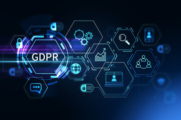 General data protection regulation concept. Security lock digital hologram illustration. 3d rendering.