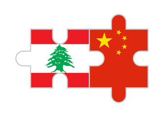 puzzle pieces of lebanon and china flags. vector illustration isolated on white background