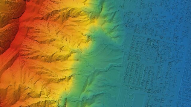 Animation of a mine elevation. GIS product made after processing aerial data taken from a drone. It shows excavation site with steep rock walls	