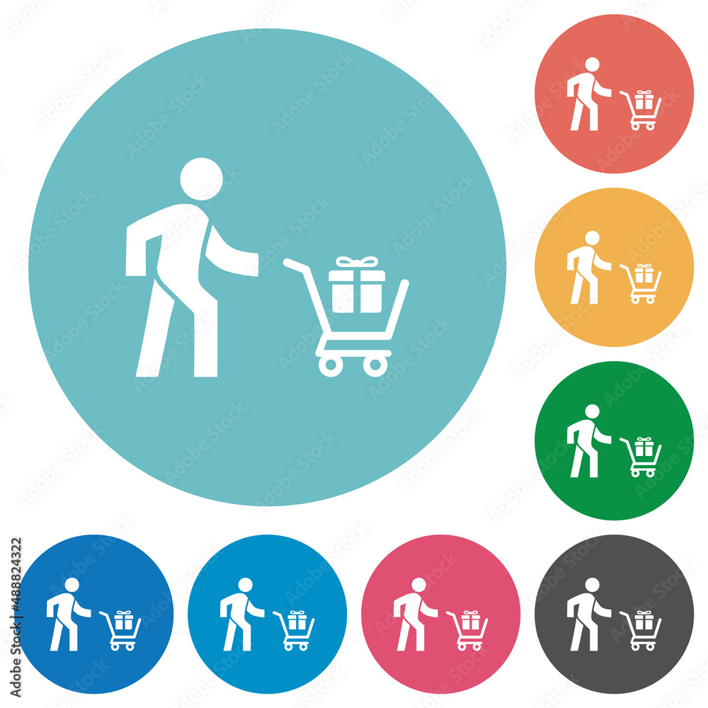 Poster shopping person with gifts flat round icons