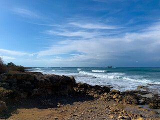 Blue sea horizon, natural sea background 