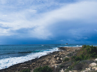 Blue sea horizon, natural sea background 