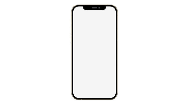 IPhone 12 Pro / Pro Max On Isolated White Background. White Mockup Screen. Gold Color.