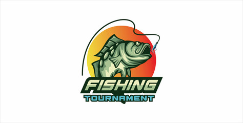 Fishing logo design template illustration . Sport fishing Logo