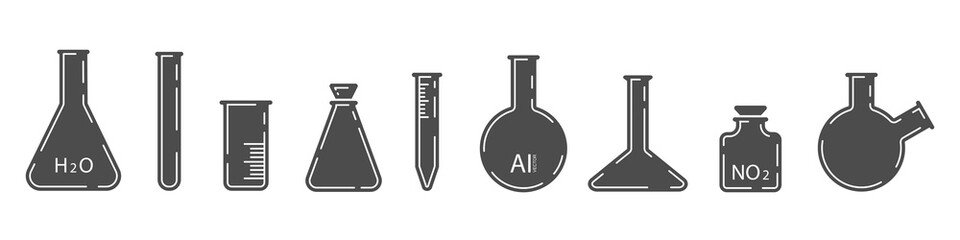 Equipment for chemical lab.Glass chemic flasks.Vector, illustration.