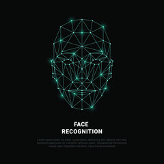 Face recognition. Face recognition system concept. biometric scanning, 3D scanning. Identification of a person through a system of recognition. Vector wireframe polygon concept. - obrazy, fototapety, plakaty