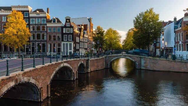 Day Time Lapse with clouds and boats in Amsterdam, The Netherlands