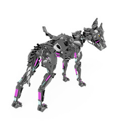 cyber dog is glance back in white background