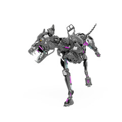 cyber dog is landing after fly in white background