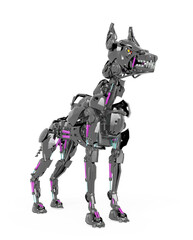 cyber dog is on alert mode in white background_