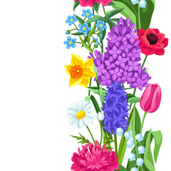 Seamless pattern with spring flowers. Beautiful decorative bouquet of blooming plants.