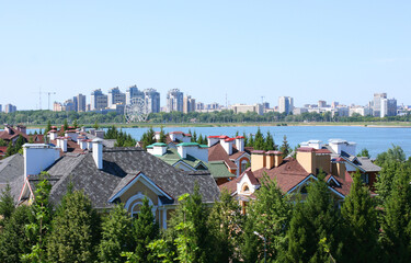 Residential buildings on the Kremlin embankment on the banks of the Kazanka River, Kazan, Republic of Tatarstan, Russia - july 21 2021