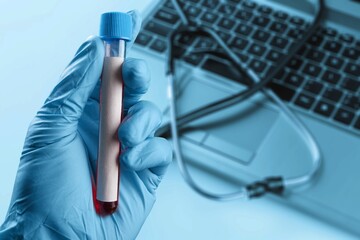 Blood sample for test with laboratory background.