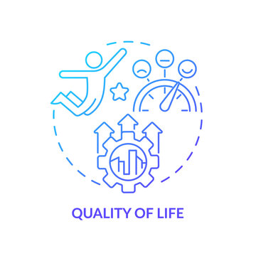 Quality Of Life Blue Gradient Concept Icon. Comfortable City. Improving Life. Principles Of Urban Design Abstract Idea Thin Line Illustration. Isolated Outline Drawing. Myriad Pro-Bold Font Used