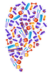 Background with fitness equipment. Sport bodybuilding items illustration.