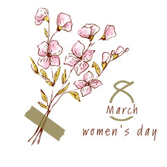 8 march. happy womens day floral greeting card.
