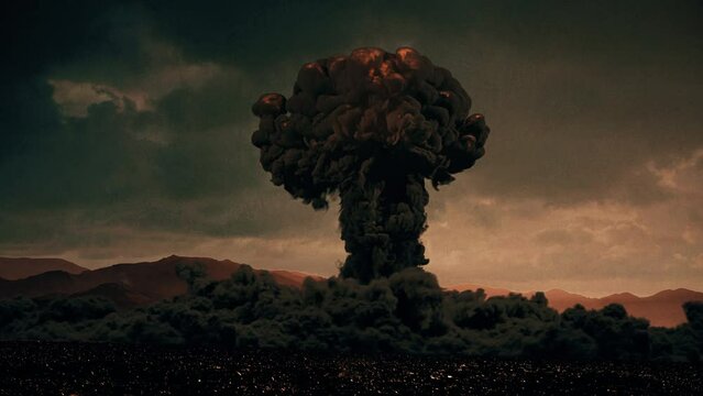 Composited color footage of a nuclear bomb test stock video